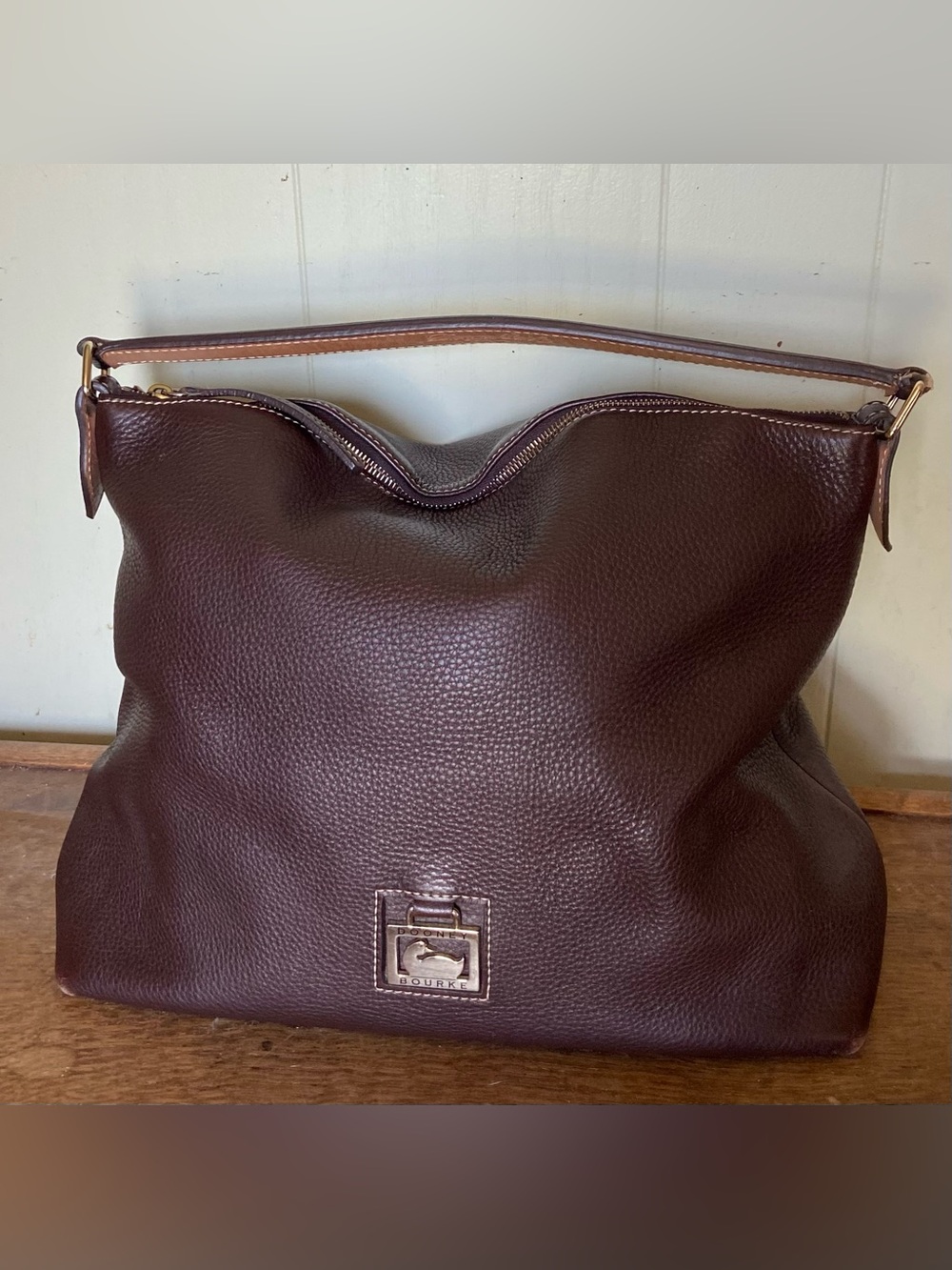 Dooney & Bourke Dark Brown Pebbled Leather Hobo Shoulder Bag Good Cond
